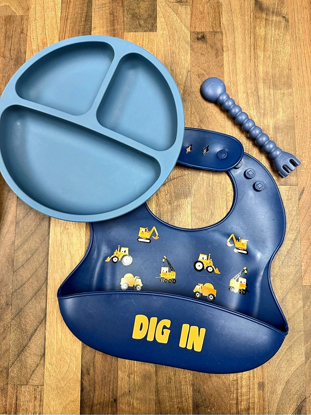 Navy Blue Baby Feeding Set with Bib, Plate & Utensil
